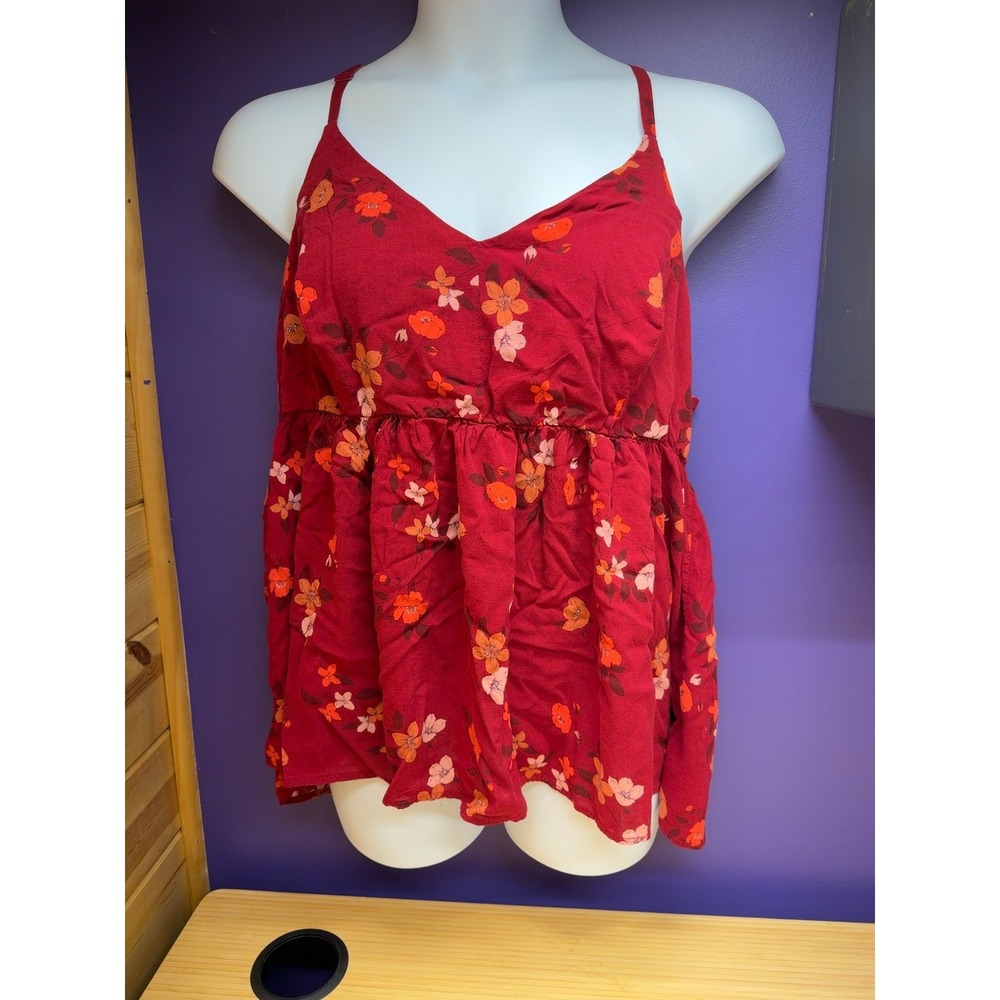 Torrid Size 2 2X Red Floral Babydoll Cami Top High Low Adjustable Straps Y2K